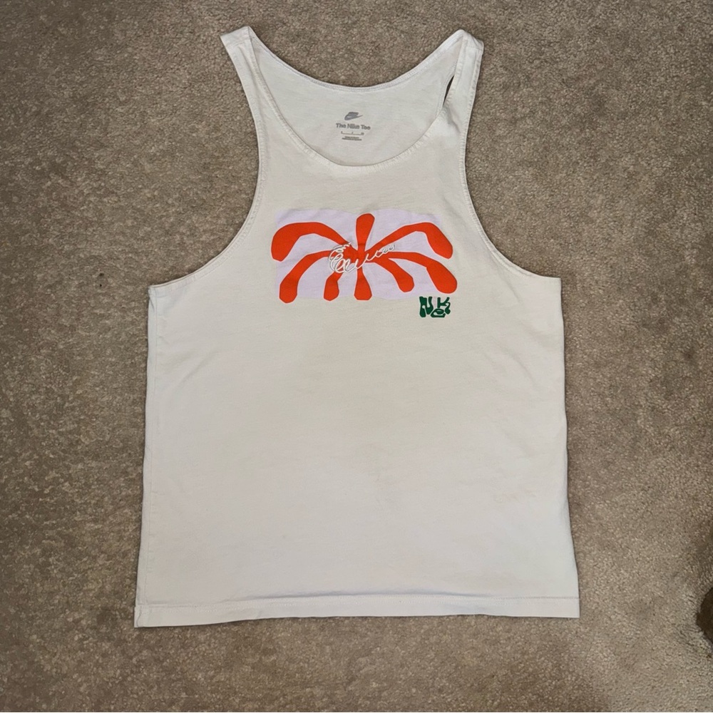 Nike Men's White Tank Top with Orange Graphic